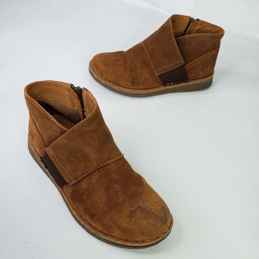 Born Tora Ankle Boots Leather Suede Booties Women’s Size 7.5 Inside Zip Slip On - Picture 1 of 9